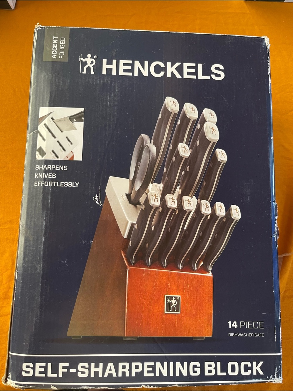 14-Piece Self-Sharpening Knife Block Set - Black Handles